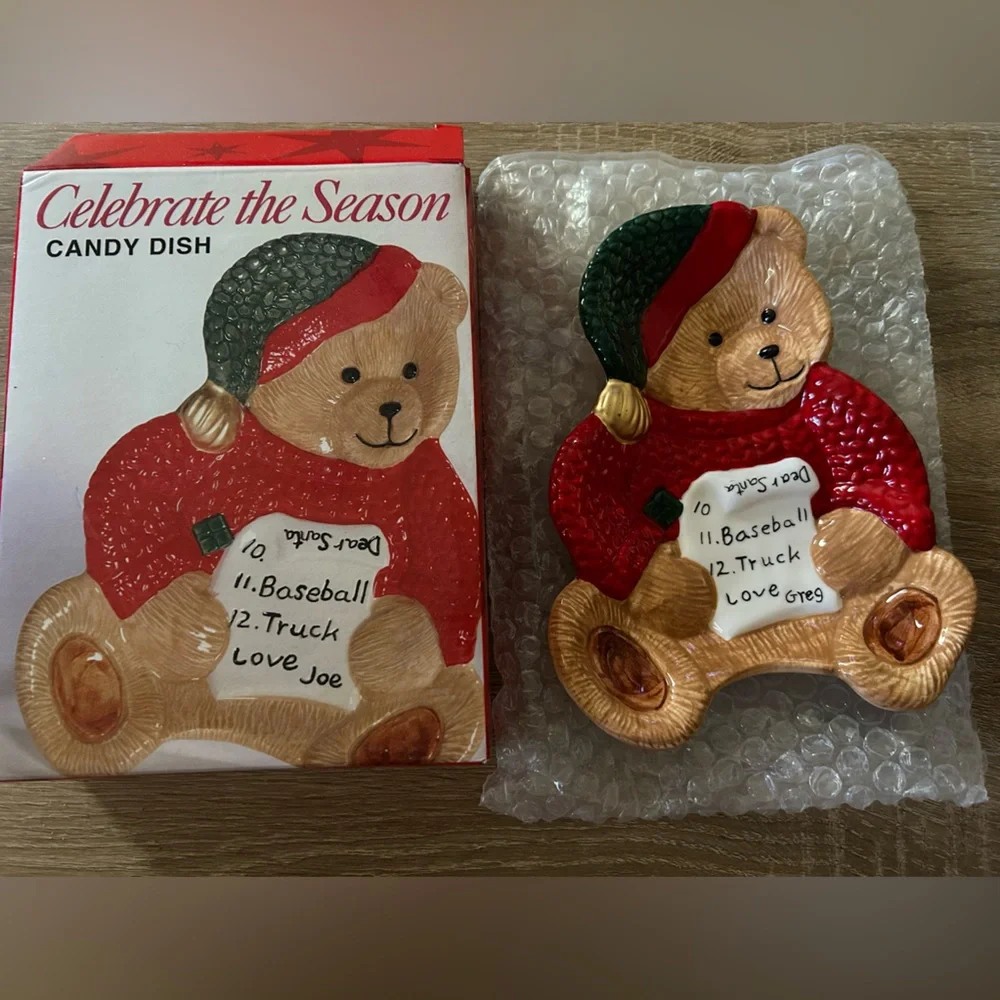 Celebrate The Season Bear Candy Dish Hand Decorated Ceramic New